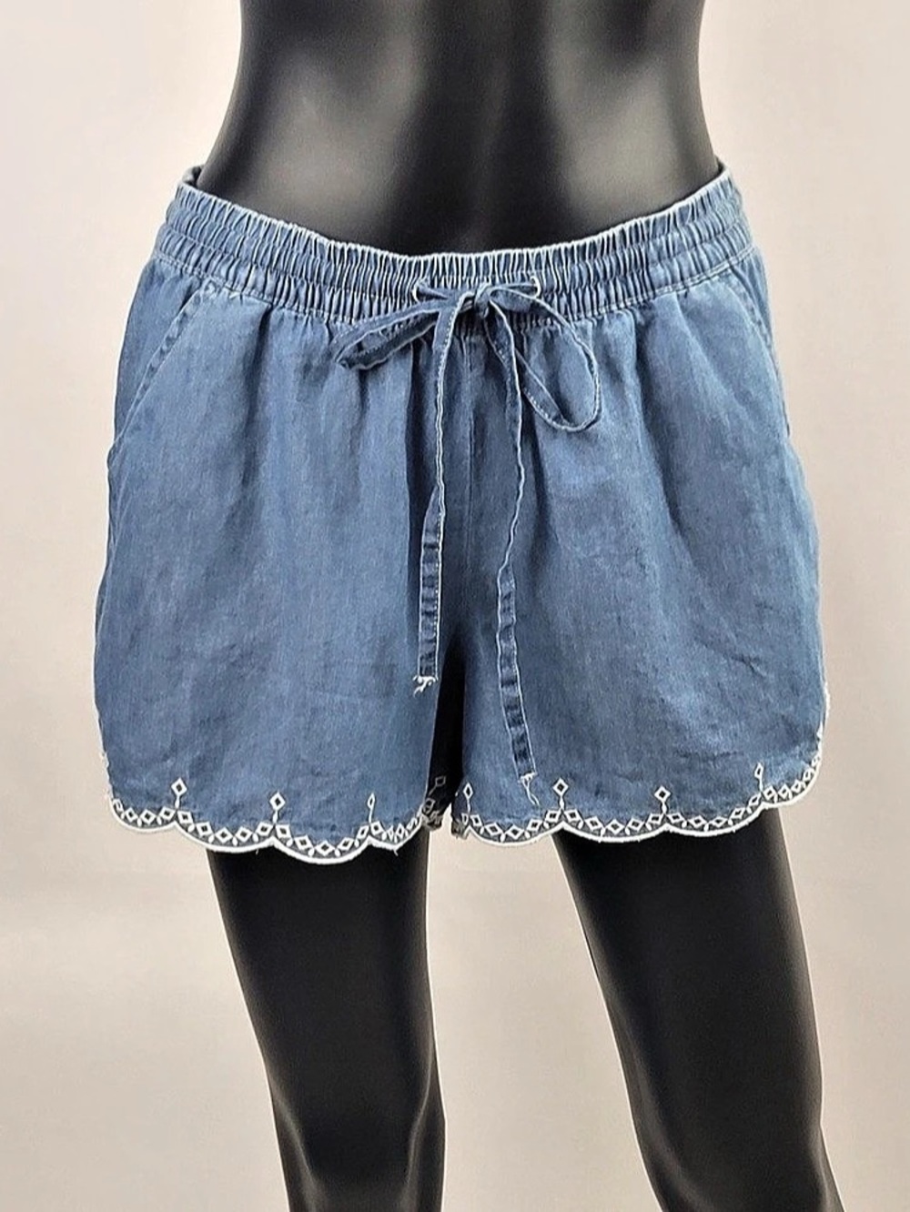 Red Camel Embroidered Denim Shorts in Blue Large Like New